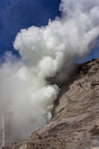 Kawah Bromo, Mount Bromo in Bromo Tengger Semeru National Park, is an active volcano and part of the Tengger massif, in East Java, Indonesia