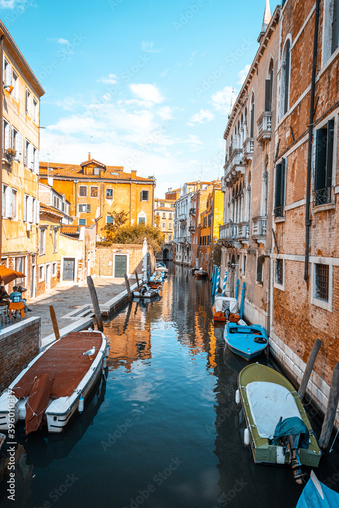 Italy, Venice. Old italian architecture with landmark bridge, romantic boat. Venezia. Grand canal for gondola in travel europe city.