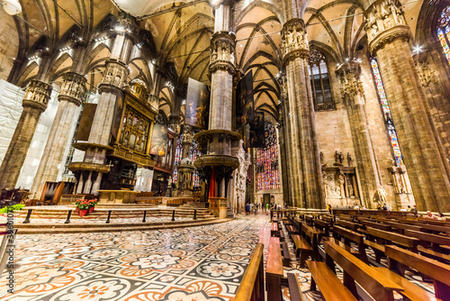 Duomo di Milano Cathedral interior view in Duomo Square. Milano, Italy.