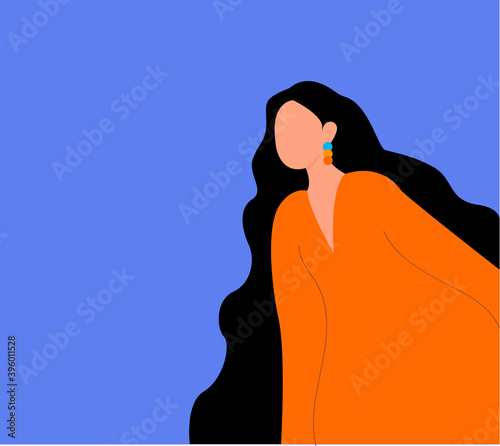 Vector illustration of a girl on a blue background.