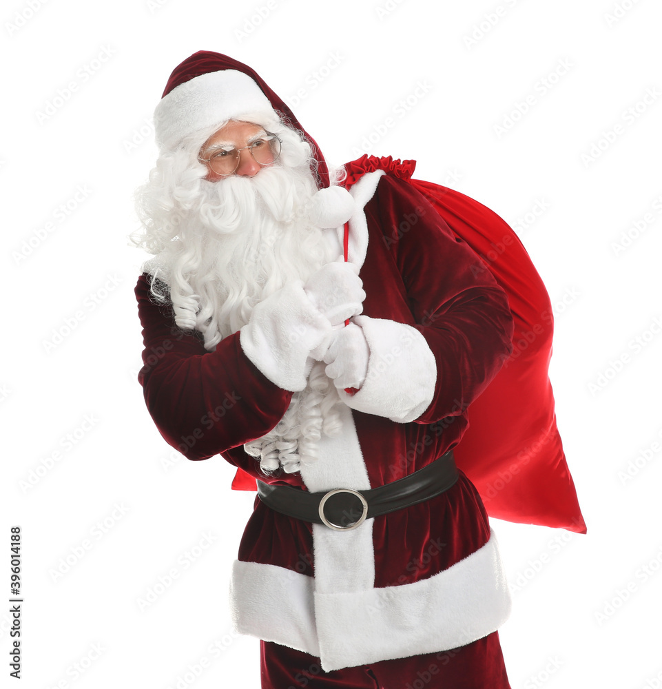 Santa Claus with sack on white background Santa Claus with sack on white background