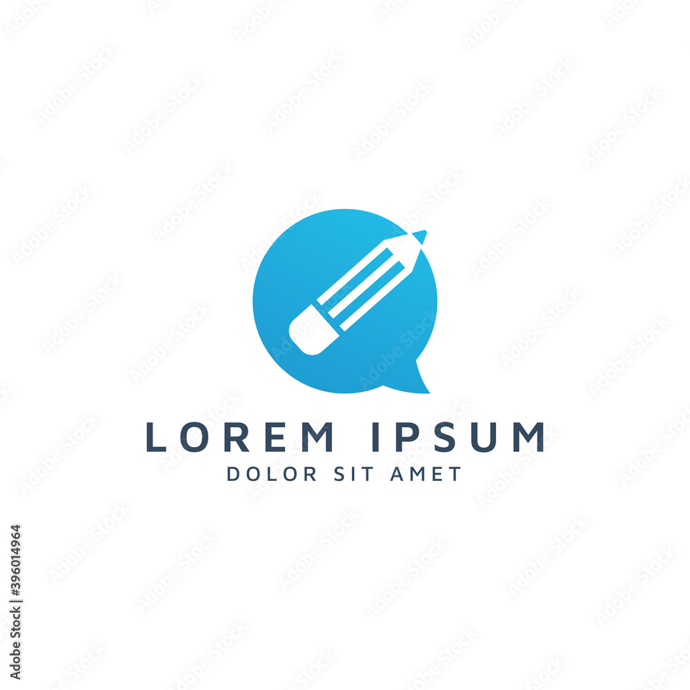 chat and pencil negative space logo design chat and pencil negative space logo design
