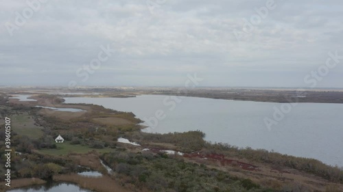 Wallpaper Mural Drone Flying around beautiful camargues in south of France, wet and dry landscape with birds and swamps Torontodigital.ca