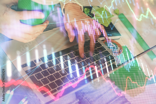 Wallpaper Mural Double exposure of woman hands typing on computer and forex chart hologram drawing. Stock market invest concept. Torontodigital.ca