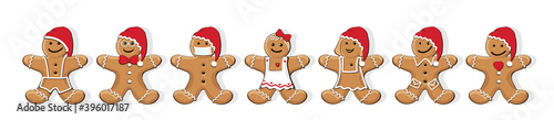 Lebkuchenmann und Mädchen Gruppe, verschiedene Sorten, 
für jeden Tag eine Lebkuchen Figur,
Die Weihnachtsbäckerei,
Vektor Illustration isoliert auf weißem Hintergrund
