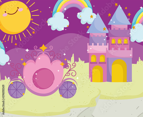 cute princess carriage castle rainbow magical cartoon