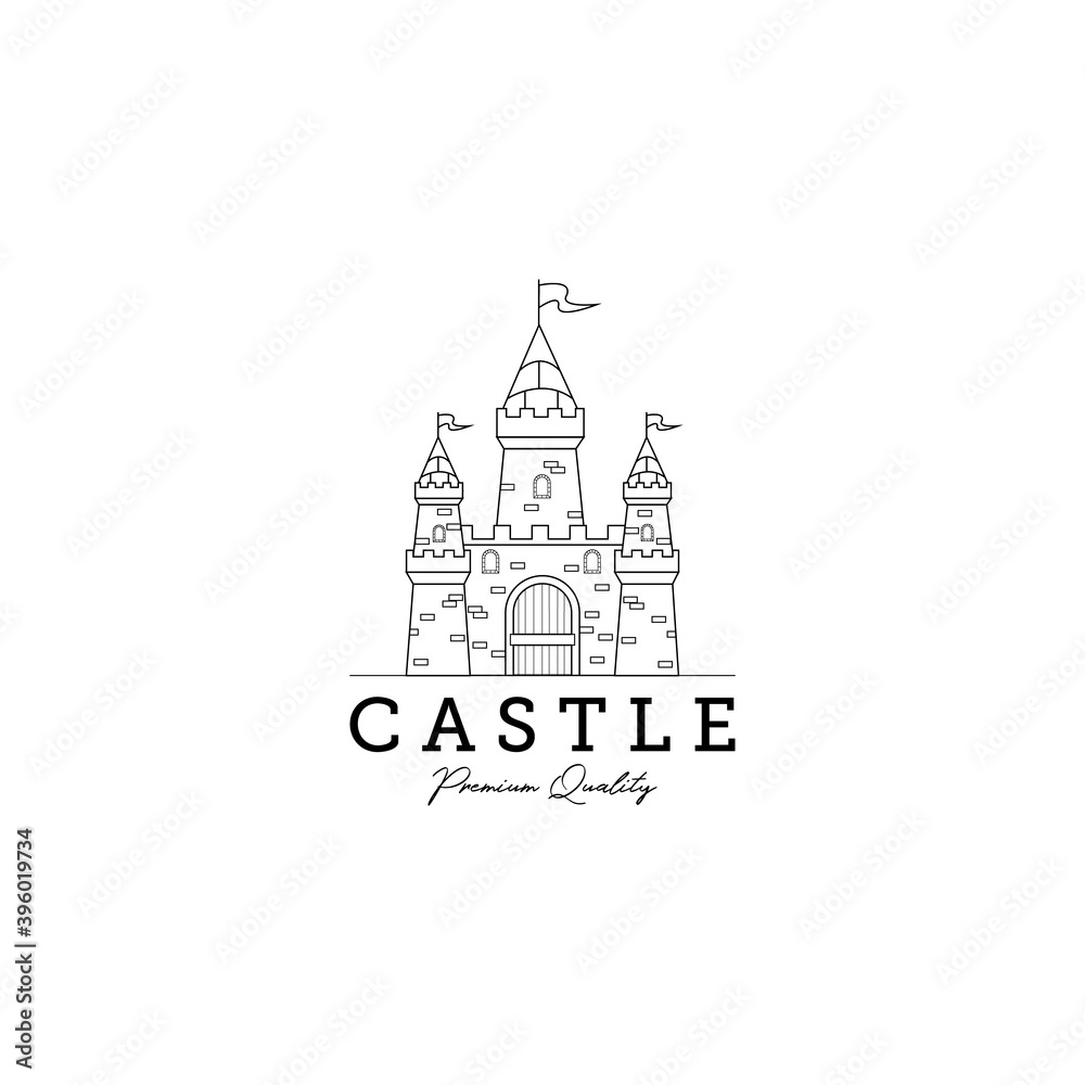line art castle premium quality logo vector illustration design.