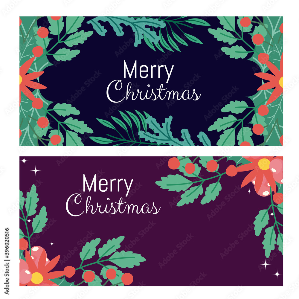 merry christmas flowers foliage berry greeting cards