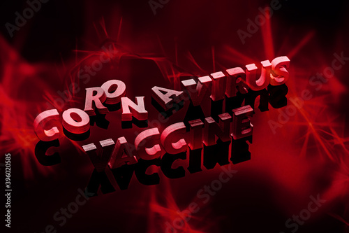 3d text corona virus vaccine on black and red background