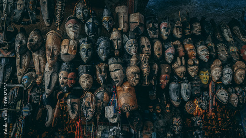 Wooden mask in the streets of Marakesh photo