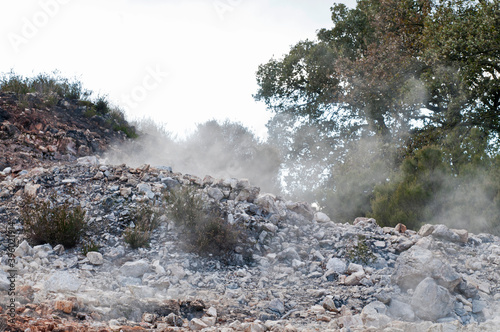 Natural geothermal phenomena at Naturalistic Park of Biancane near Monterotondo Marittimo, Tuscany, Italy. 