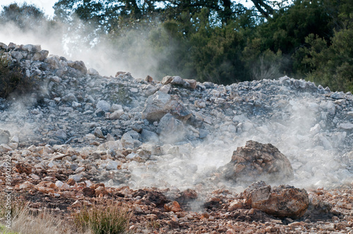 Natural geothermal phenomena at Naturalistic Park of Biancane near Monterotondo Marittimo, Tuscany, Italy. 