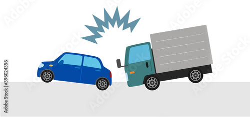 交通事故のベクターイラスト　乗用車とトラックの衝突