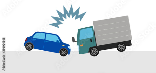 交通事故のベクターイラスト　乗用車とトラックの衝突