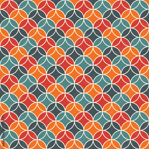 Overlapping circles abstract background. Petals motif. Seamless pattern with classic sacred geometric ornament