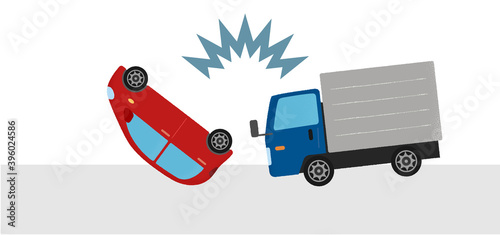 交通事故のベクターイラスト　乗用車とトラックの衝突