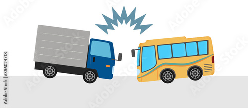 交通事故のベクターイラスト　トラックとバスの衝突