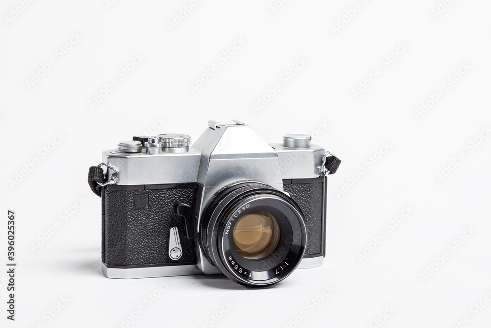old photo camera on white background