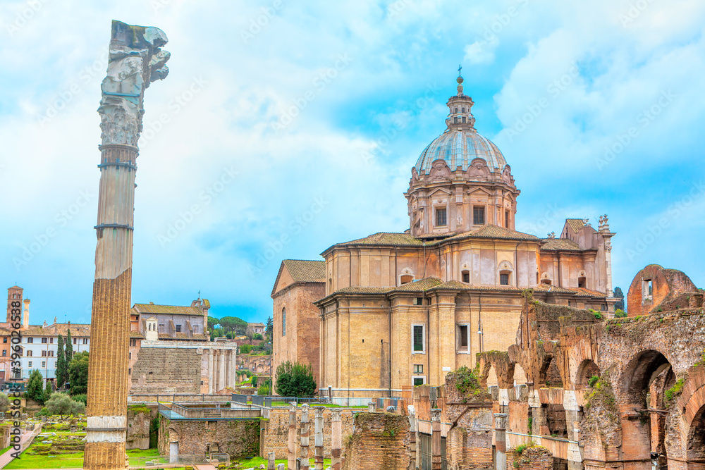 Roman Forum Rome ancient architecture . Chiesa dei Santi Luca e Martina Catholic church