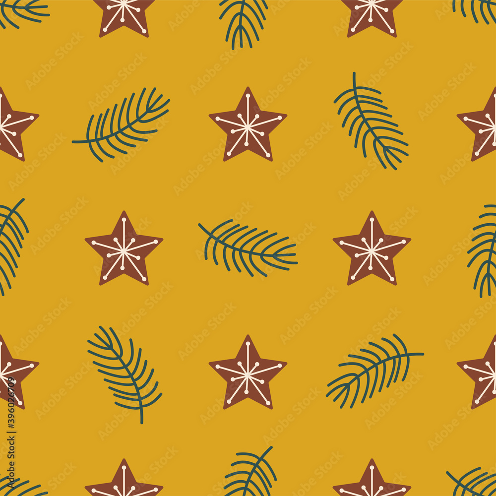 Obraz premium Gingerbread Star and branches. Pattern.