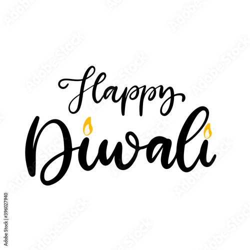 Happy Diwali calligraphic vector illustration. Celebration of the festival of a traditional holiday in India deepavali. Lettering with candle for greeting card, poster.