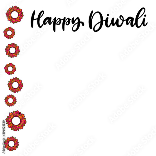 Happy Diwali calligraphic vector illustration. Celebration of the festival of a traditional holiday in India deepavali. Lettering with mandala for greeting card, poster.