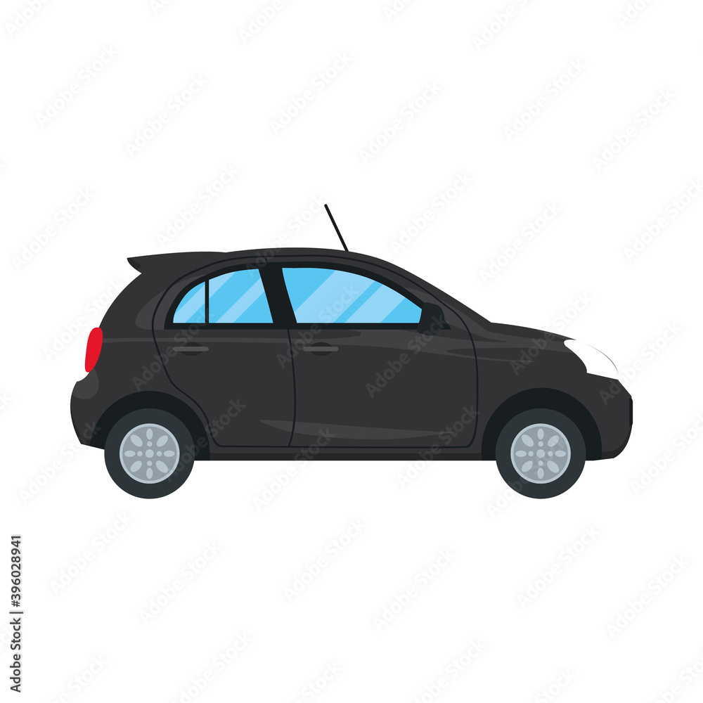 black hatchback car icon, colorful design