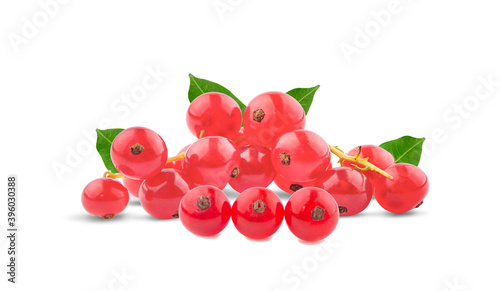 Red currant berries with leafs an isolated on white background