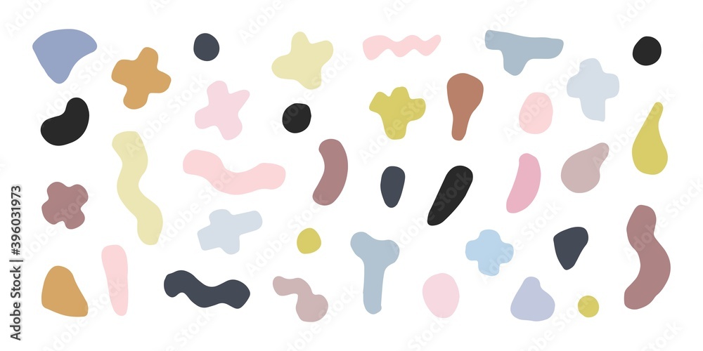 set scribble elements on flat style isolated on white.set primitive elements pastel shades isolated.Set of kid abstract shaps on pastel colors.Set of fluid abstract shapes in trendy minimal design 