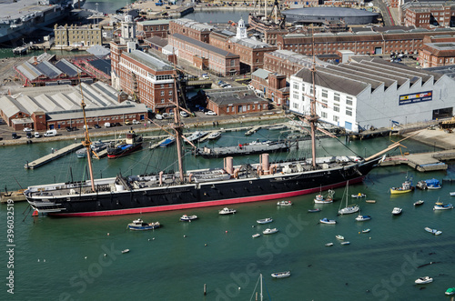 HMS Warrior, Portsmouth Historic Dockyard, aerial view photo