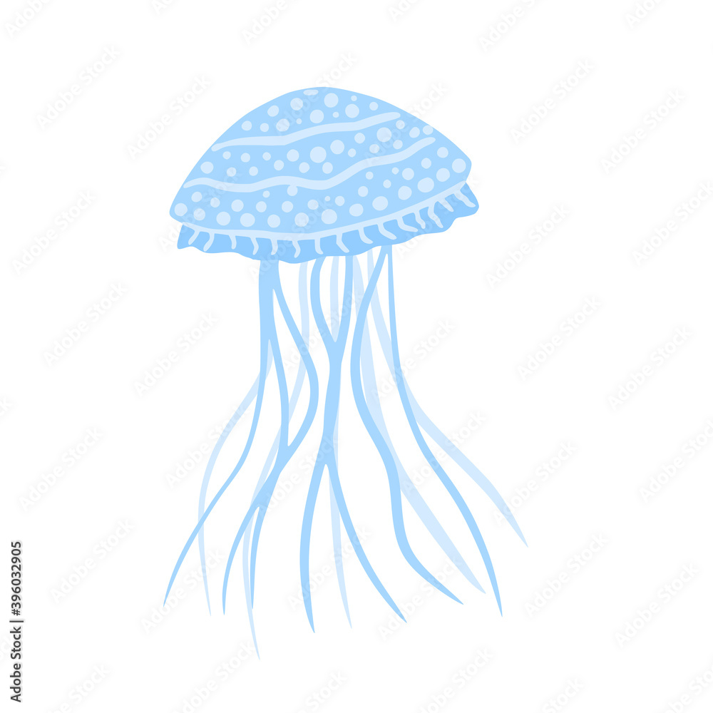 Jellyfish short isolated on white background. Cartoon cute blue color in doodle. Jellyfish short isolated on white background. Cartoon cute blue color in doodle.