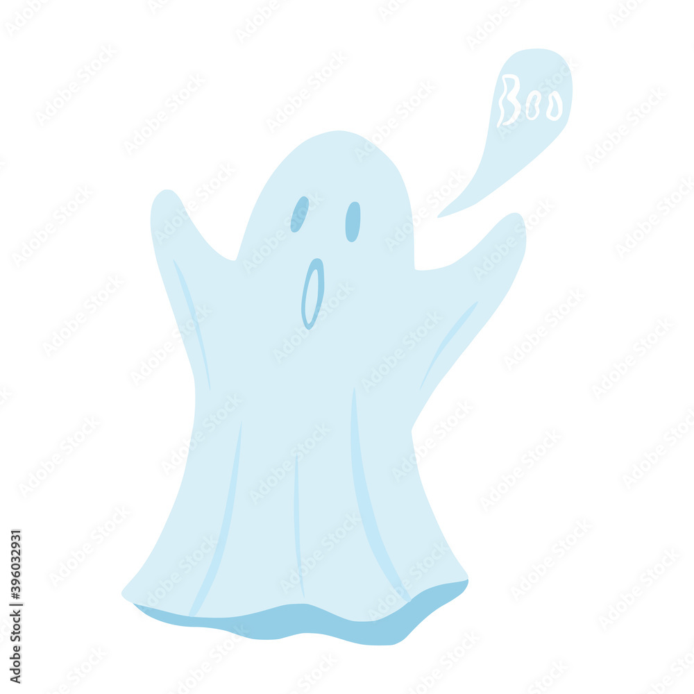 Ghost floating with hands isolated on white background. Cartoon cute phantom in style doodle. Ghost floating with hands isolated on white background. Cartoon cute phantom in style doodle.