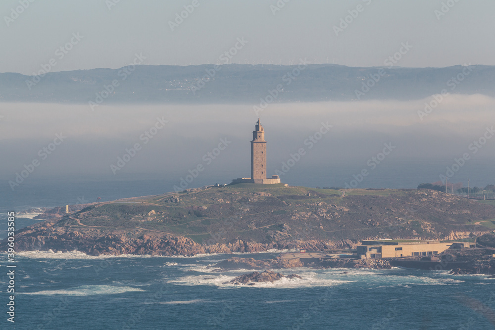 view of the estuary of A Coruña and the Tower of Hercules