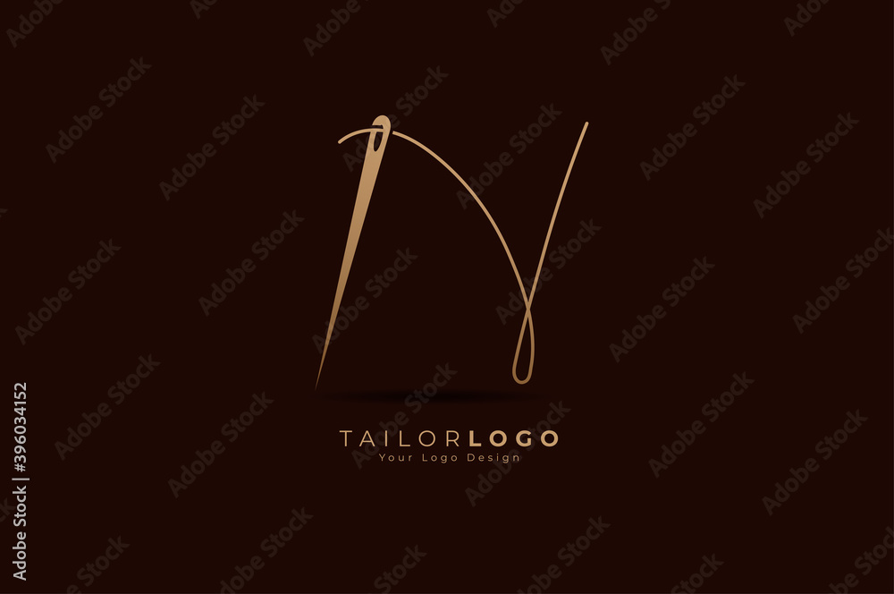 Abstract Initial N Tailor logo, thread and needle combination with gold colour line style , Flat Logo Design Template, vector illustration Abstract Initial N Tailor logo, thread and needle combination with gold colour line style , Flat Logo Design Template, vector illustration