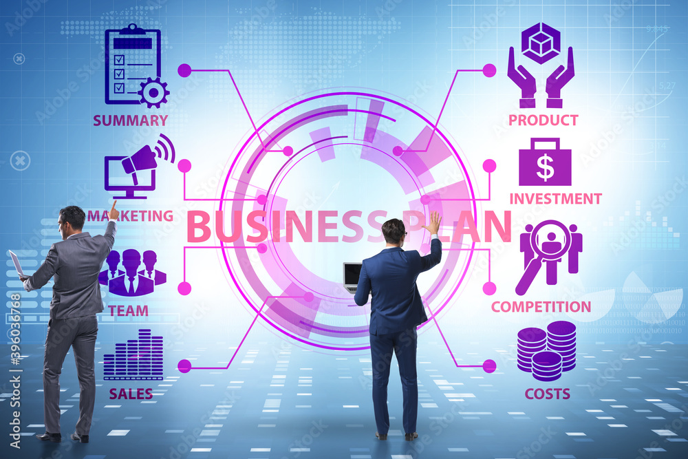 Business plan concept with businessman Business plan concept with businessman