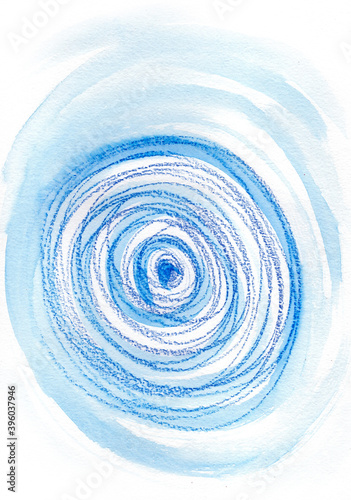  blue watercolor circles hand painted with brush and pencil in the form of a freehand line