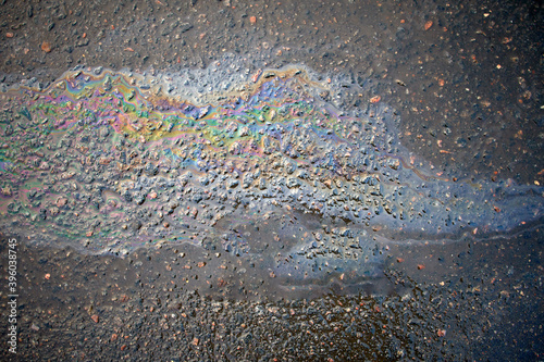 Oil Petrol Pollution Leak Rainbow Leak on Pavement photo