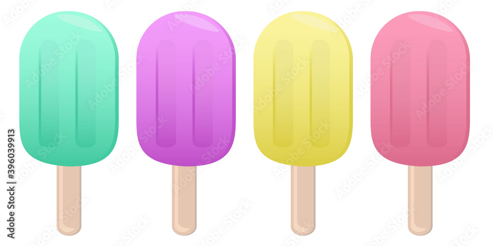 colored ice cream on a stick, eskimo, popsicles, vector set of elements in flat style colored ice cream on a stick, eskimo, popsicles, vector set of elements in flat style