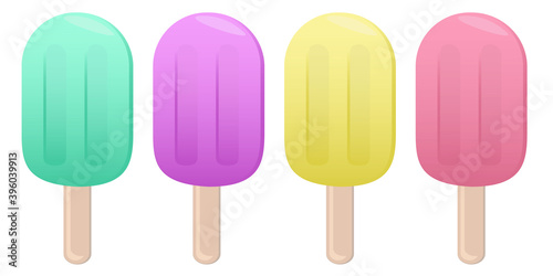 colored ice cream on a stick, eskimo, popsicles, vector set of elements in flat style