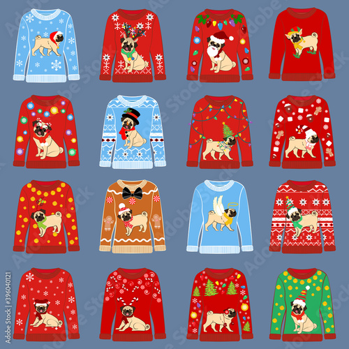 Chrismas party ugly sweater set vector illustration