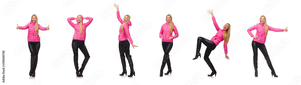 Pretty girl in winter pink jacket isolated on white Pretty girl in winter pink jacket isolated on white