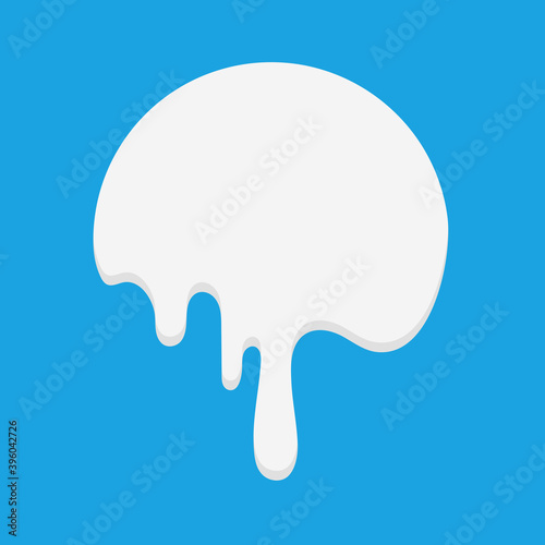 Milk label with drops Melted milkshake, circle stickers with drops White droplets yogurt drops liquid splashes vector shiny logos set sphere