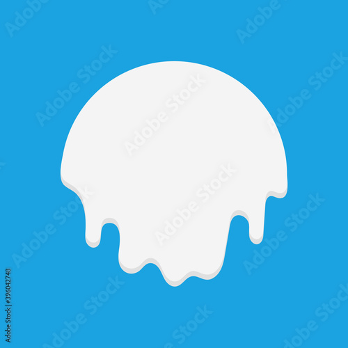 Milk label with drops Melted milkshake, circle stickers with drops White droplets yogurt drops liquid splashes vector shiny logos set sphere