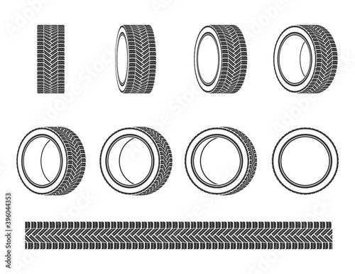 Car tires logo design. Black rubber vector wheel tyre.