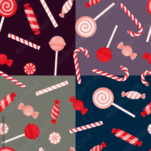 seamless pattern with sweets: lollipops, candies, cane. background color options