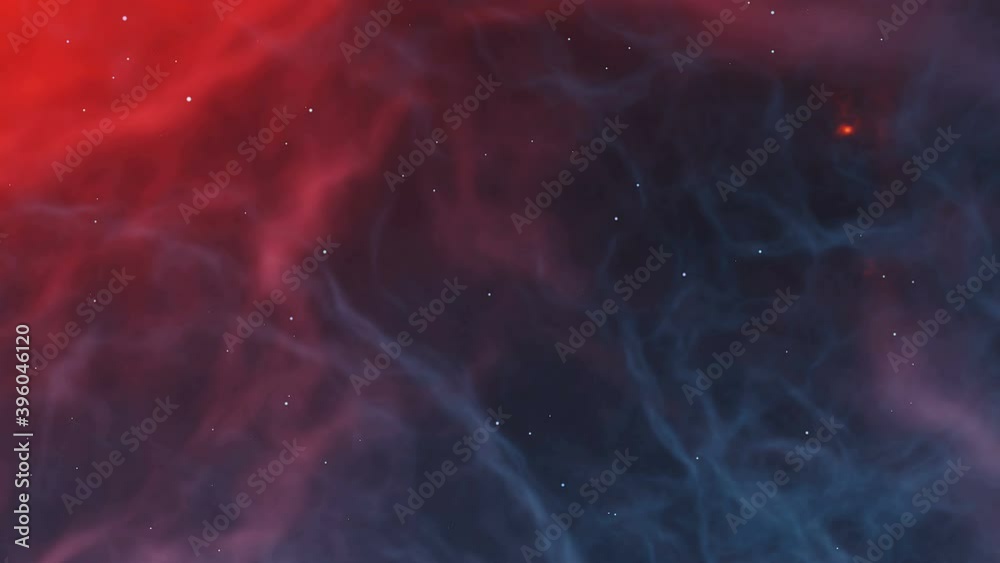 Space scene. Fly through blue and red neat nebula with stars. 3D rendering Space scene. Fly through blue and red neat nebula with stars. 3D rendering