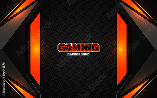 Abstract futuristic black and orange gaming background with modern esport shapes. Vector design template technology concept can use element game banner, sport poster, cyber wallpaper, web streaming