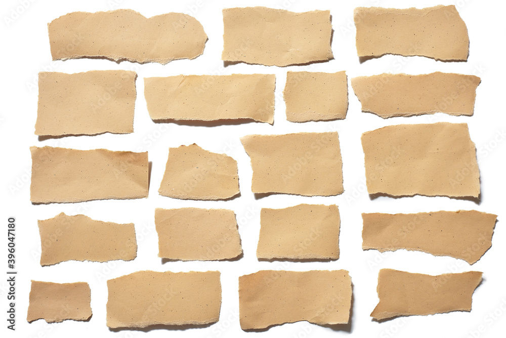 Fototapeta premium collection real brown paper torn or ripped pieces of paper in white background 