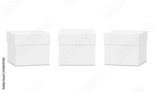 Set of Square Gift Boxes Mockups Isolated on White Background, Front ans Side Views. Vector Illustration