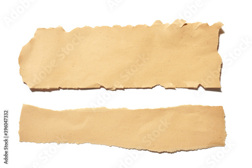 collection real brown paper torn or ripped pieces of paper in white background 